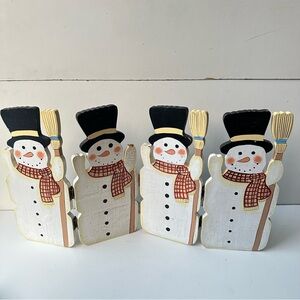 Vintage/Antique Set Of 1 W. 4 wooden, hand-painted snowman shelf sitters OS